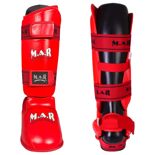 MAR-193F | Foam Padded Red Shin & Instep Guards - Pads