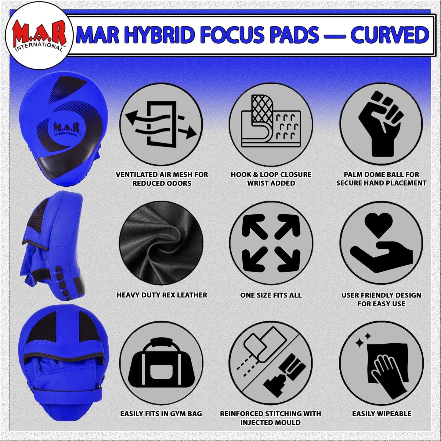 MAR-195F | Blue Hybrid Curved Focus Mitts - Focus Mitts
