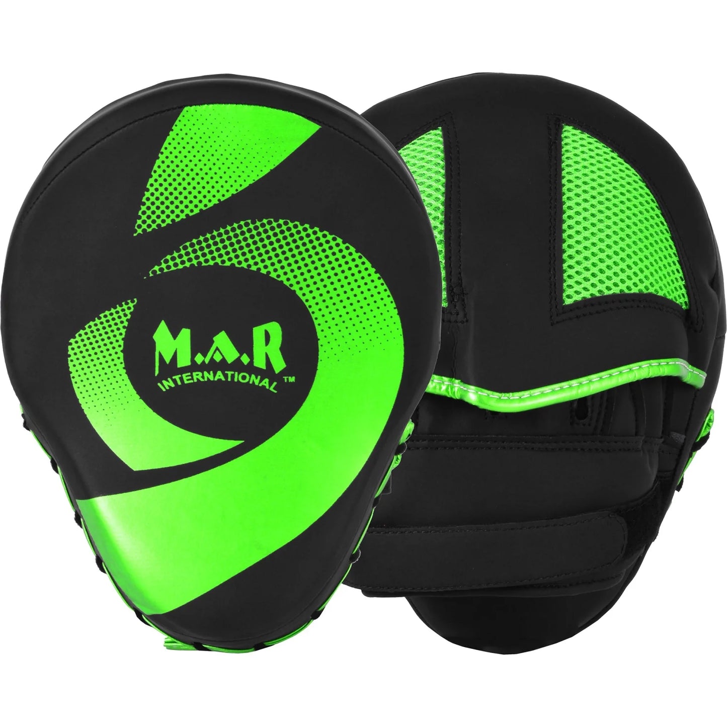 MAR-195H | Black & Green Hybrid Curved Focus Mitts - Focus Mitts