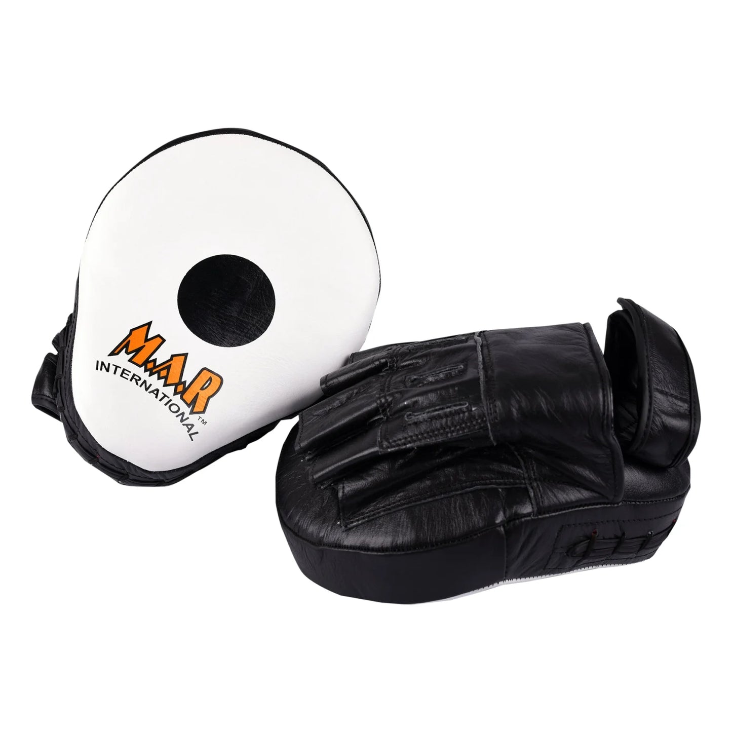 MAR-197 | Black + White Genuine Leather Focus Mitts - Focus Mitts