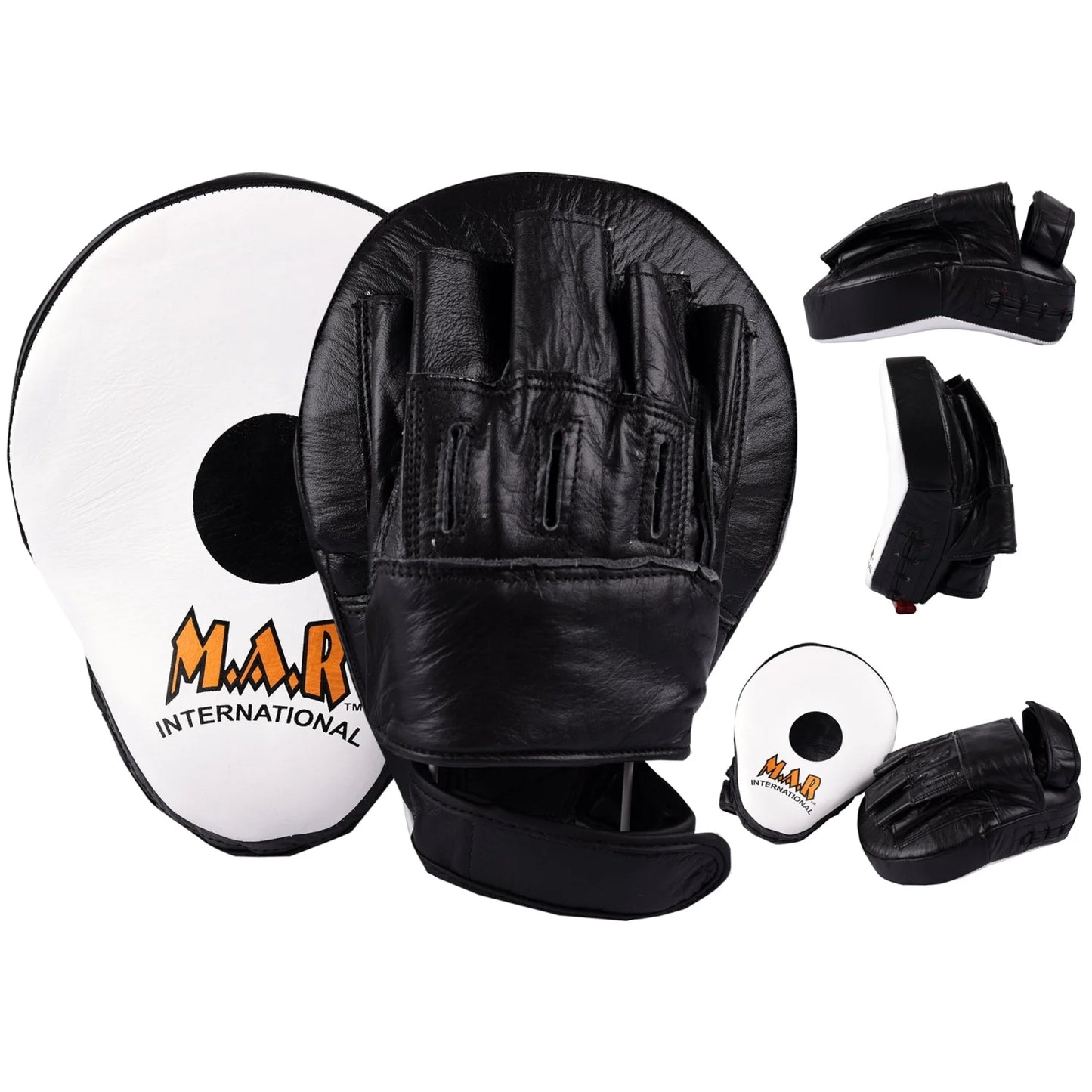 MAR-197 | Black + White Genuine Leather Focus Mitts - Focus Mitts