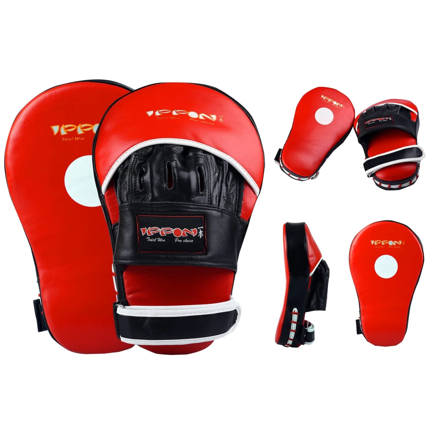 MAR-199 | Red + Black Genuine Leather Large Curved Focus Mitts - Focus Mitts