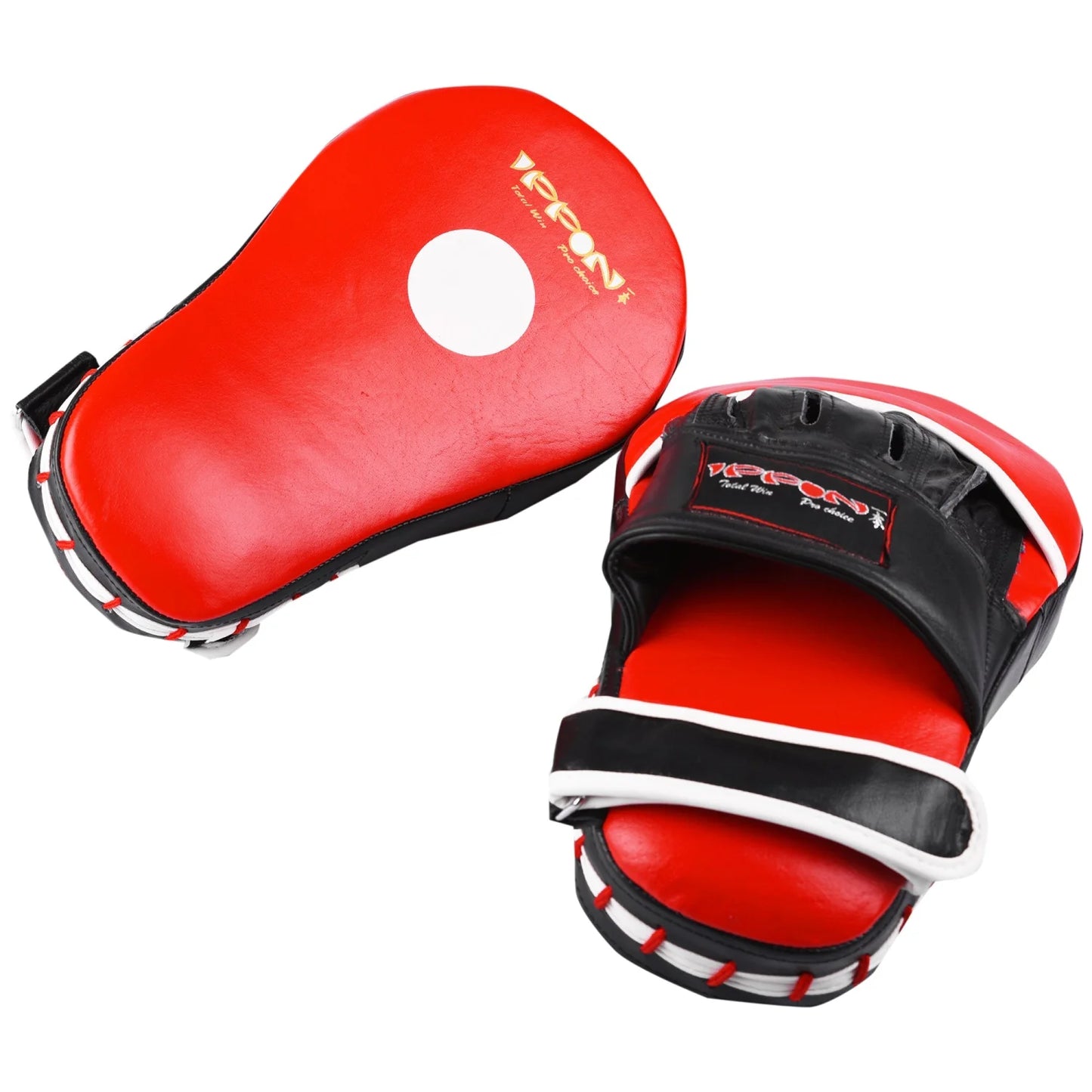 MAR-199 | Red + Black Genuine Leather Large Curved Focus Mitts - Focus Mitts