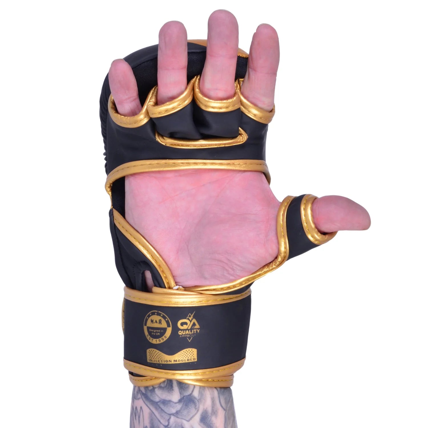 MAR-233 E-N | Matte Black/Gold MAYA Leather Amateur MMA Gloves - Gloves