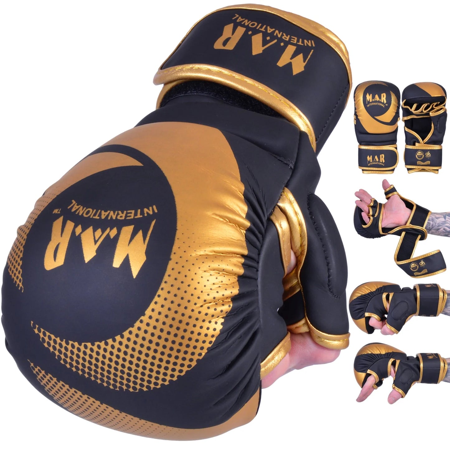 MAR-233 E-N | Matte Black/Gold MAYA Leather Amateur MMA Gloves - Gloves