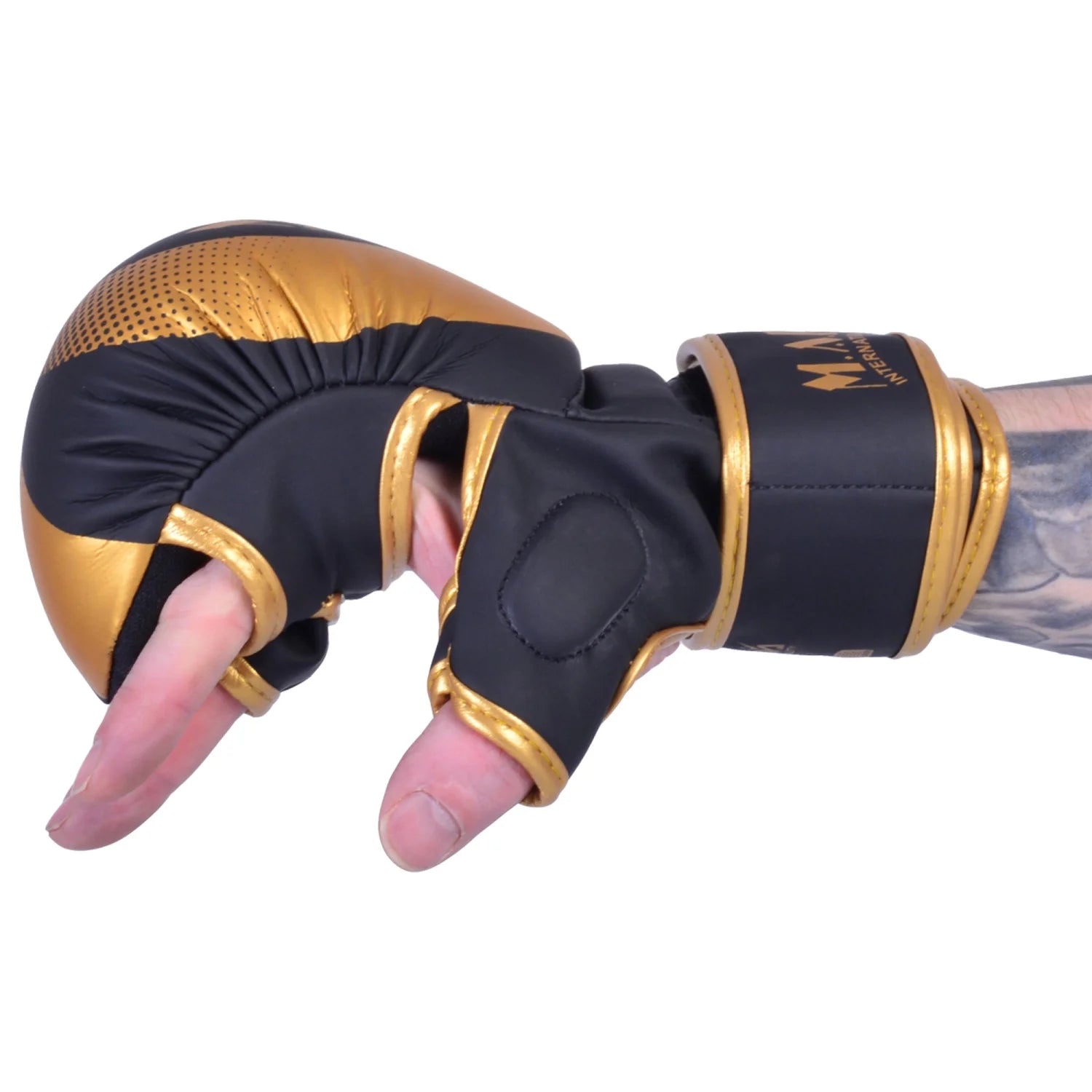 MAR-233 E-N | Matte Black/Gold MAYA Leather Amateur MMA Gloves - Gloves