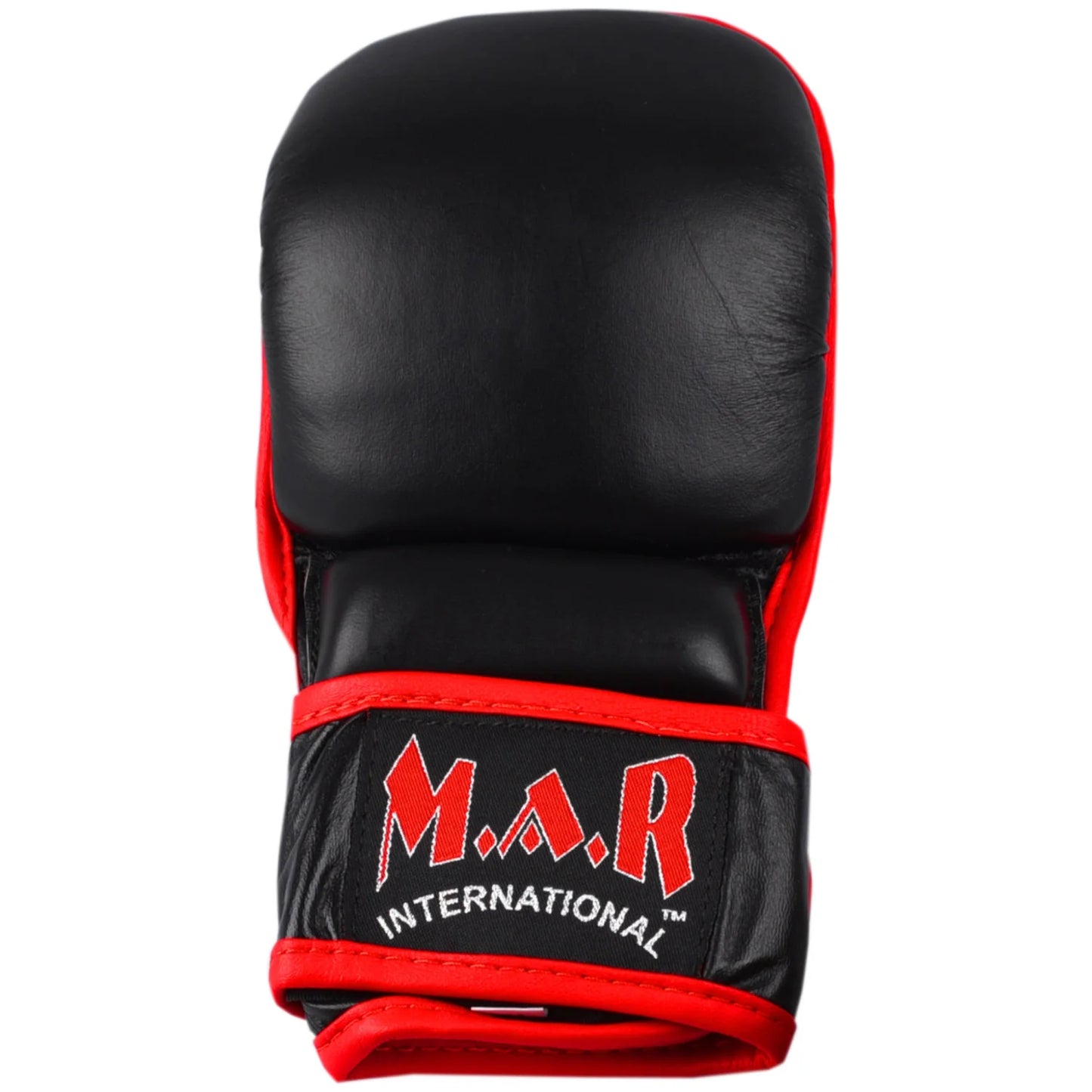 MAR-233A | Genuine Leather Black MMA Gloves w/ Red Piping - Compact Gloves