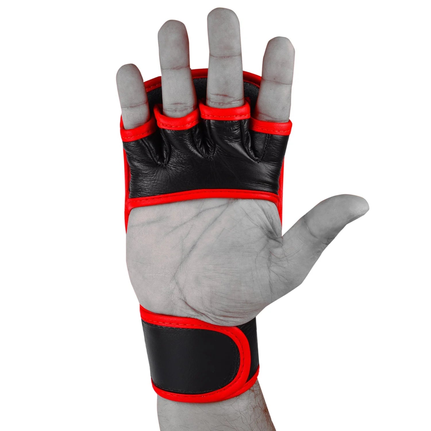 MAR-233A | Genuine Leather Black MMA Gloves w/ Red Piping - Compact Gloves