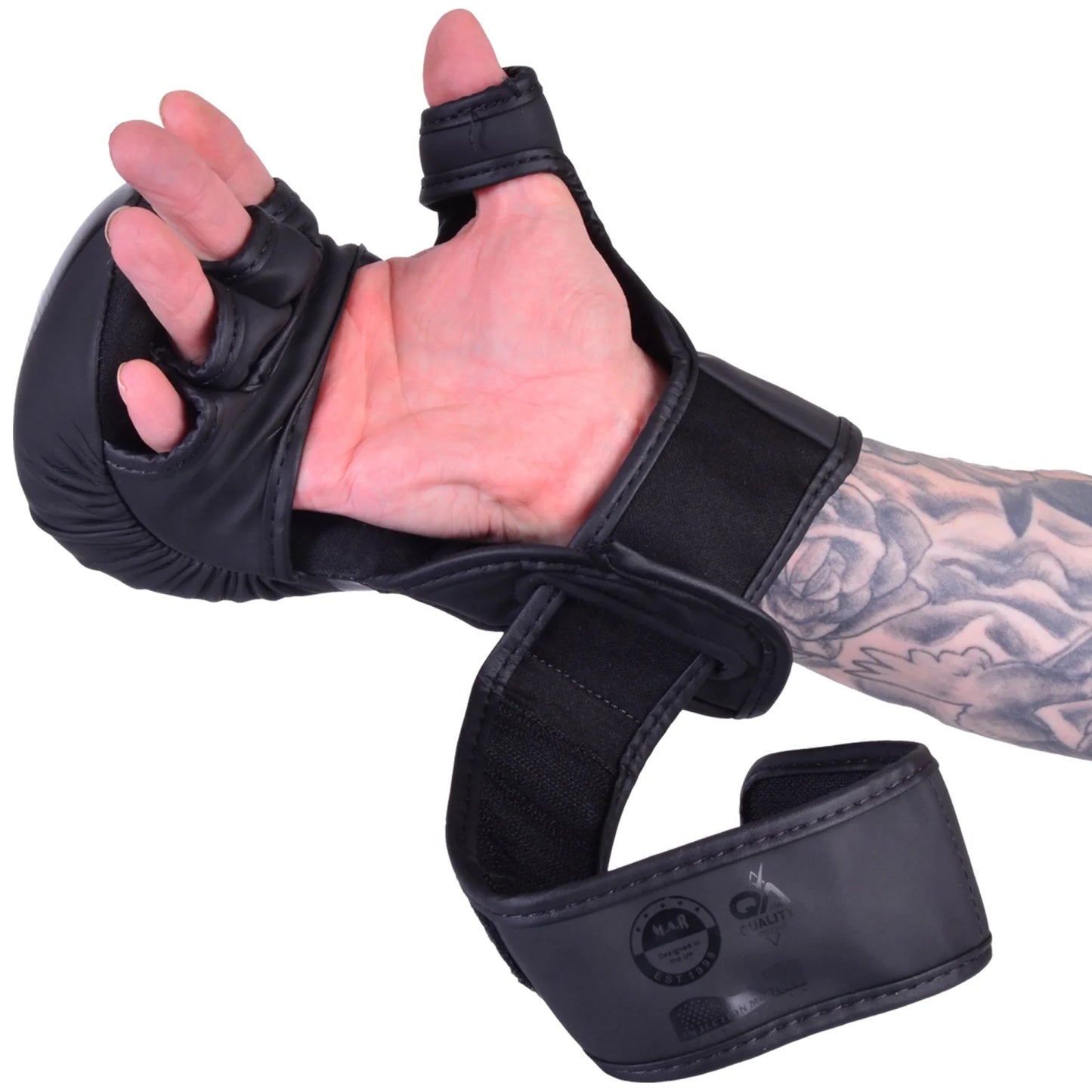 MAR-233C-N |Matte Black/Black MAYA Leather Amateur MMA Gloves - Gloves
