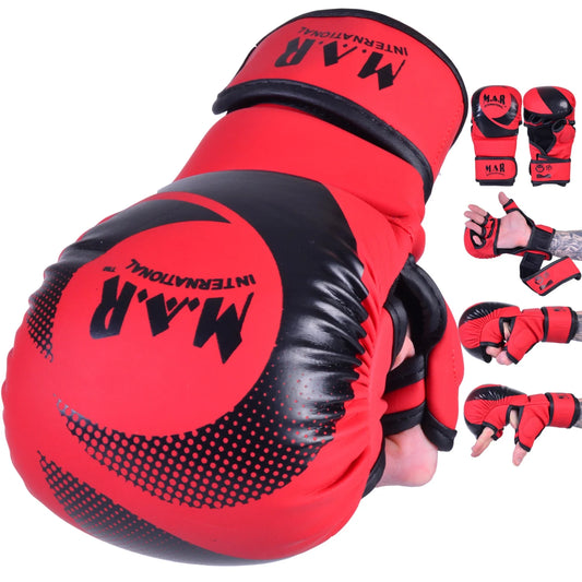 MAR-233D-N | Matte Red/Black MAYA Leather Amateur MMA Gloves - Gloves
