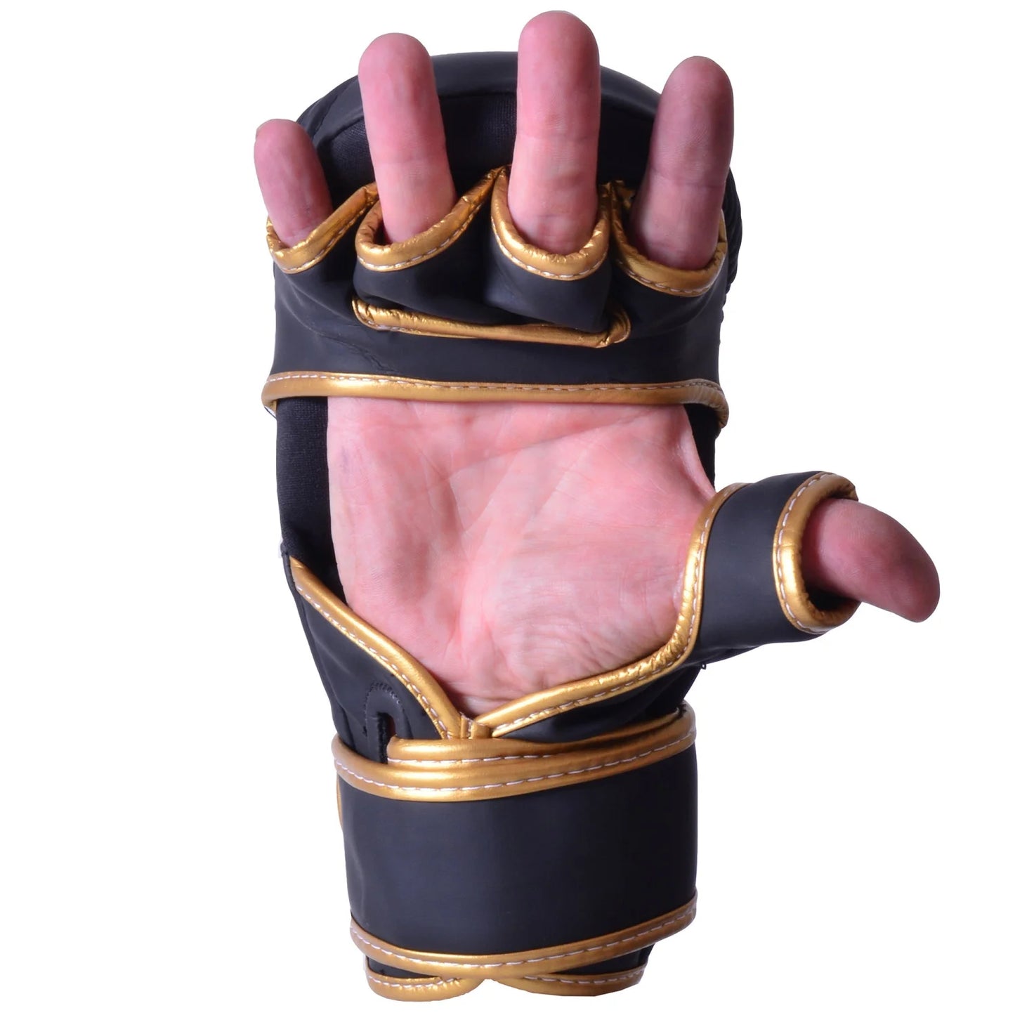 MAR-233E | Rex Leather Black Amateur MMA Gloves w/ Gold Piping - Compact Gloves