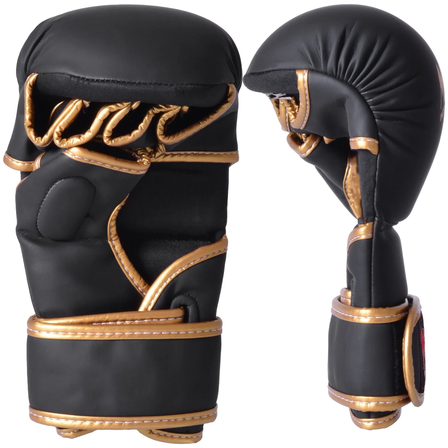 MAR-233E | Rex Leather Black Amateur MMA Gloves w/ Gold Piping - Compact Gloves