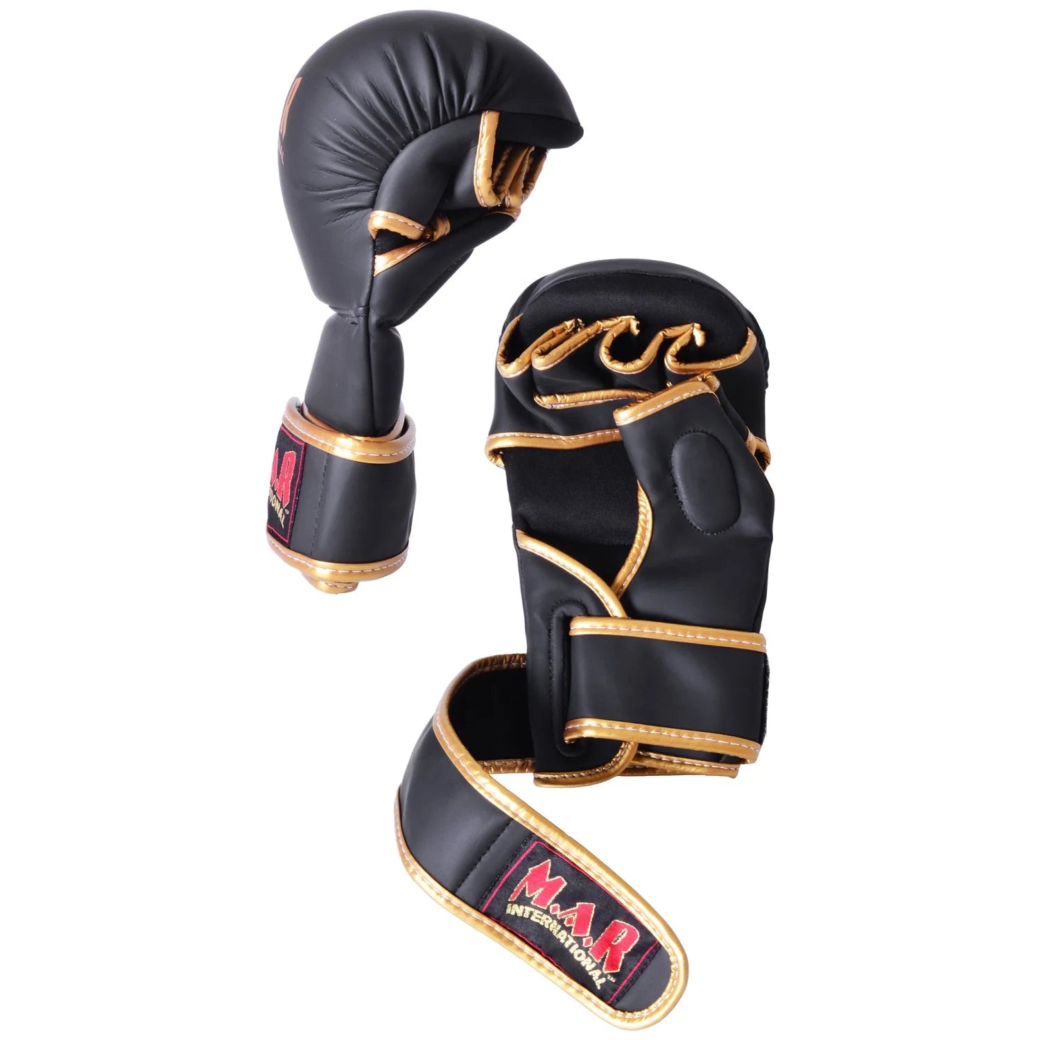 MAR-233E | Rex Leather Black Amateur MMA Gloves w/ Gold Piping - Compact Gloves