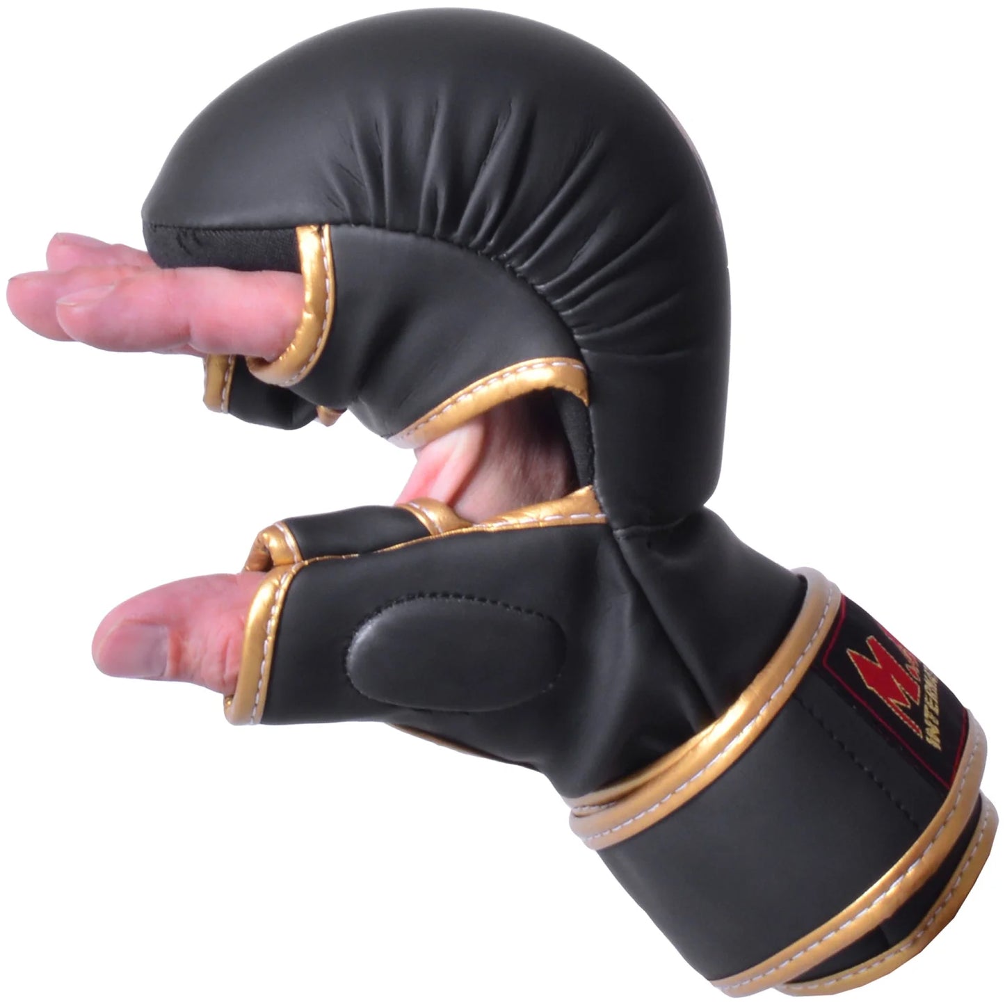 MAR-233E | Rex Leather Black Amateur MMA Gloves w/ Gold Piping - Compact Gloves