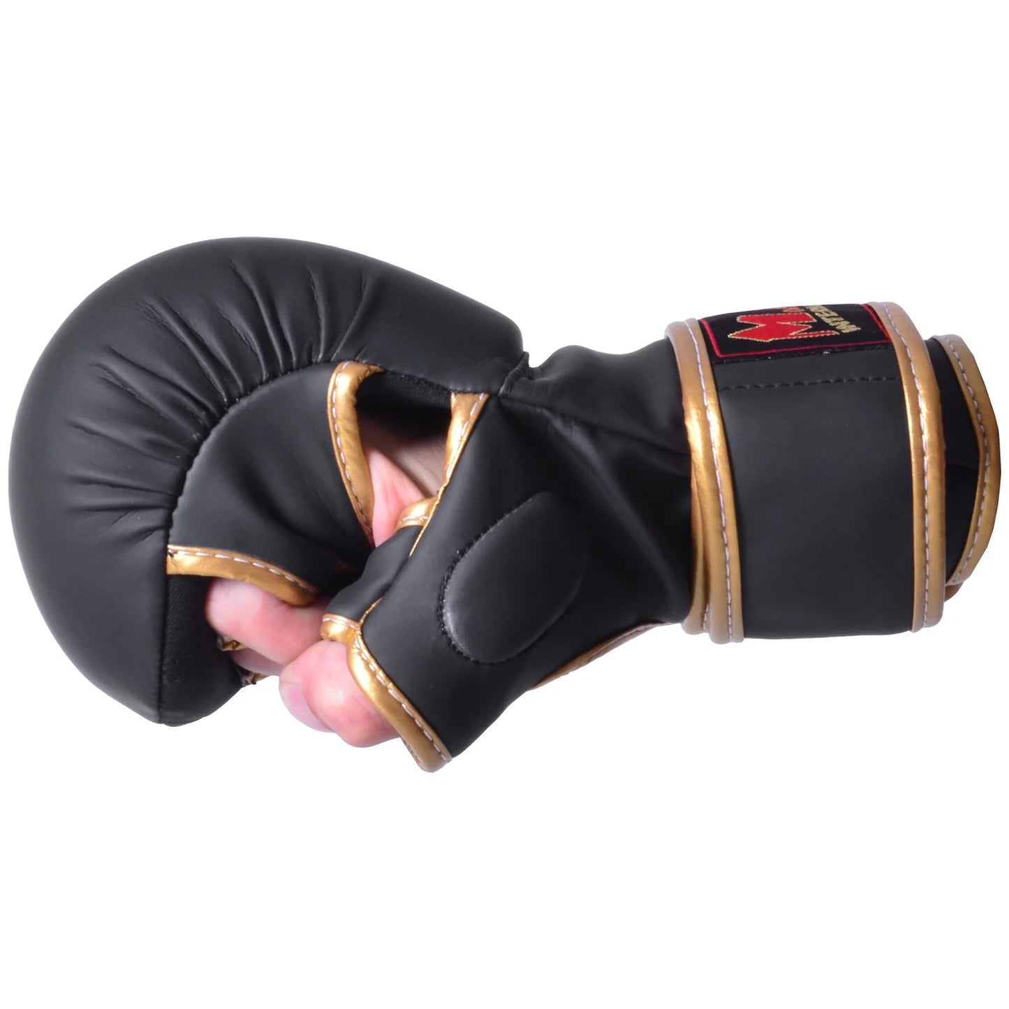 MAR-233E | Rex Leather Black Amateur MMA Gloves w/ Gold Piping - Compact Gloves