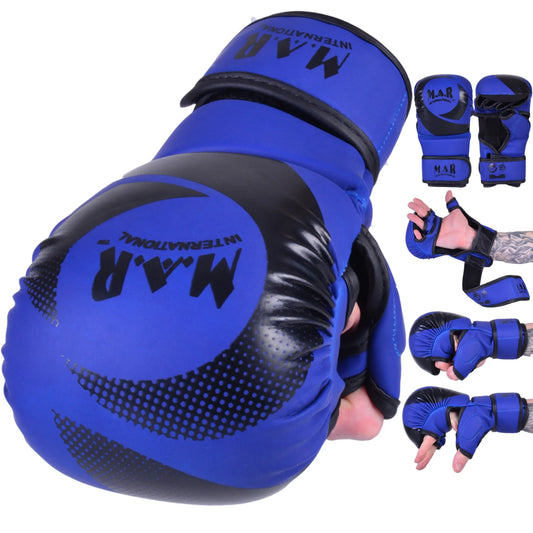MAR-233F-N | Matte Blue/Black MAYA Leather Amateur MMA Gloves - Gloves