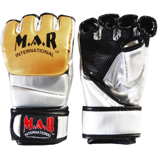 MAR-234D Gold/Silver Synthetic Leather MMA Gloves - Compact Gloves