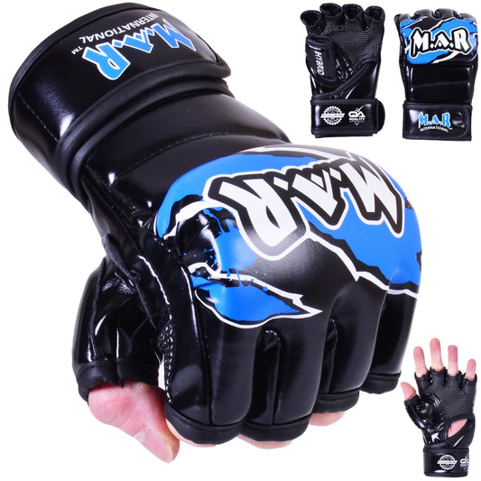 MAR-234F | Blue MMA Gloves Fingerless Combat Gloves with Thumb Design - Compact Gloves