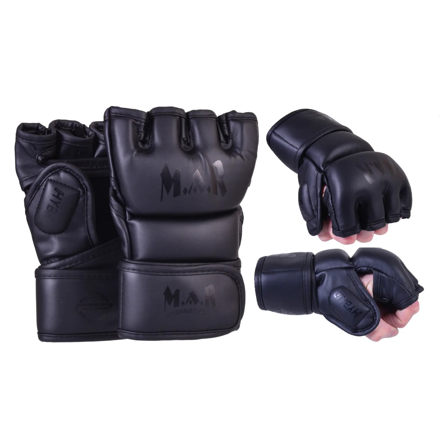 MAR-234G | Black MMA Gloves | Fingerless Combat Gloves with Thumb Design - Compact Gloves