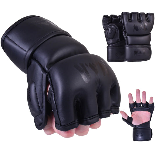 MAR-234G | Black MMA Gloves | Fingerless Combat Gloves with Thumb Design - Compact Gloves