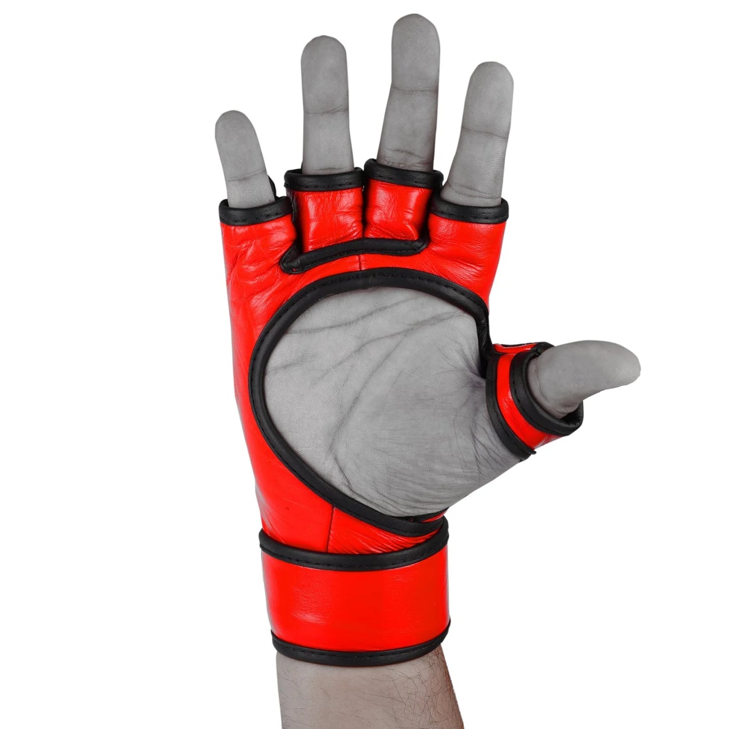 MAR-235 | Genuine Leather Red + Black Open Finger MMA Gloves - Compact Gloves