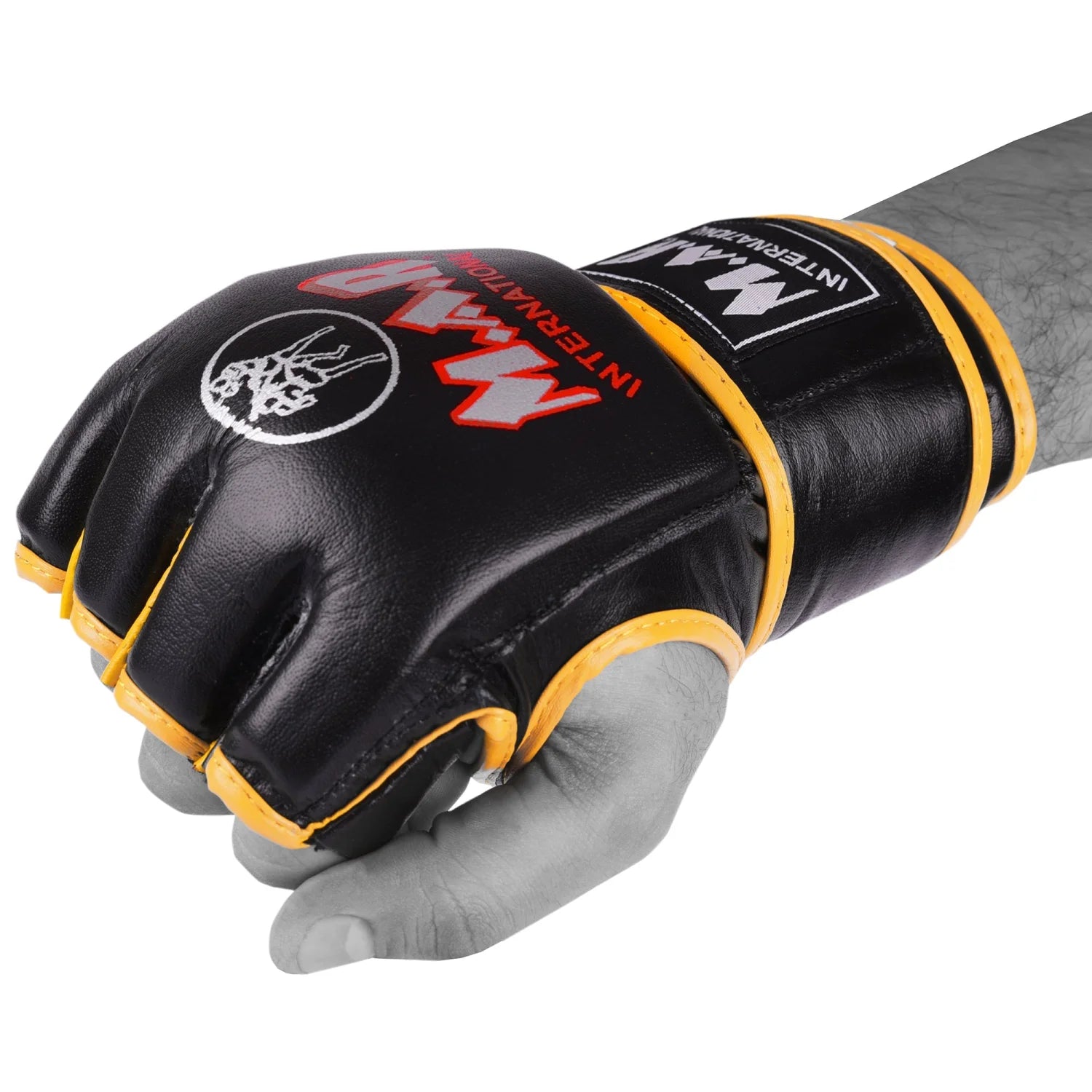 MAR-239 | Black + Yellow Genuine Leather MMA Grappling Gloves - Compact Gloves