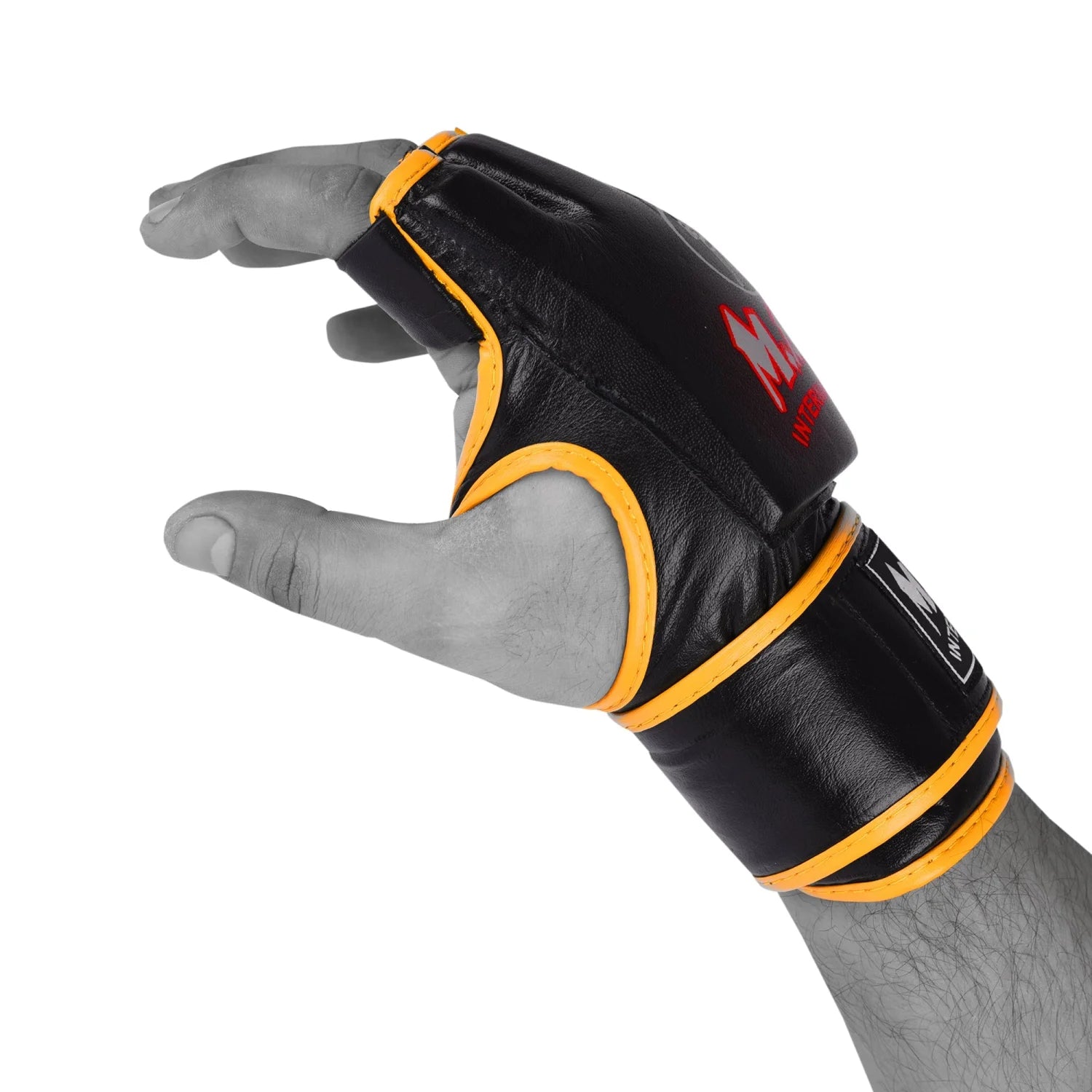 MAR-239 | Black + Yellow Genuine Leather MMA Grappling Gloves - Compact Gloves