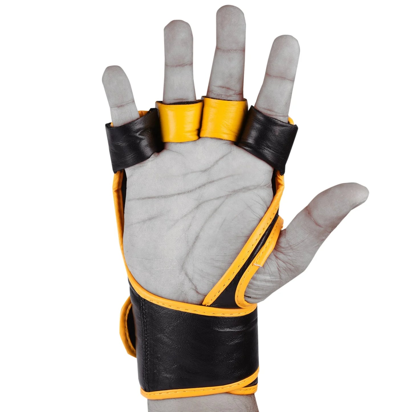 MAR-239 | Black + Yellow Genuine Leather MMA Grappling Gloves - Compact Gloves