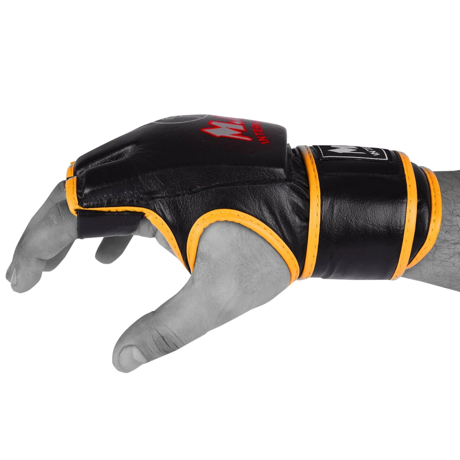MAR-239 | Black + Yellow Genuine Leather MMA Grappling Gloves - Compact Gloves