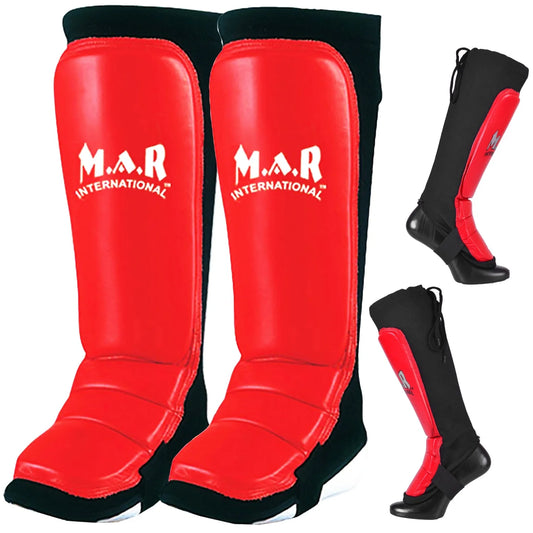 MAR-246A | Genuine Leather MMA Shin + Instep Leg Guards - Pads