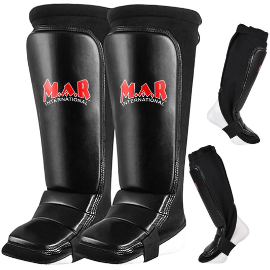 MAR-246B | Genuine Leather MMA Shin + Instep Leg Guards - Pads