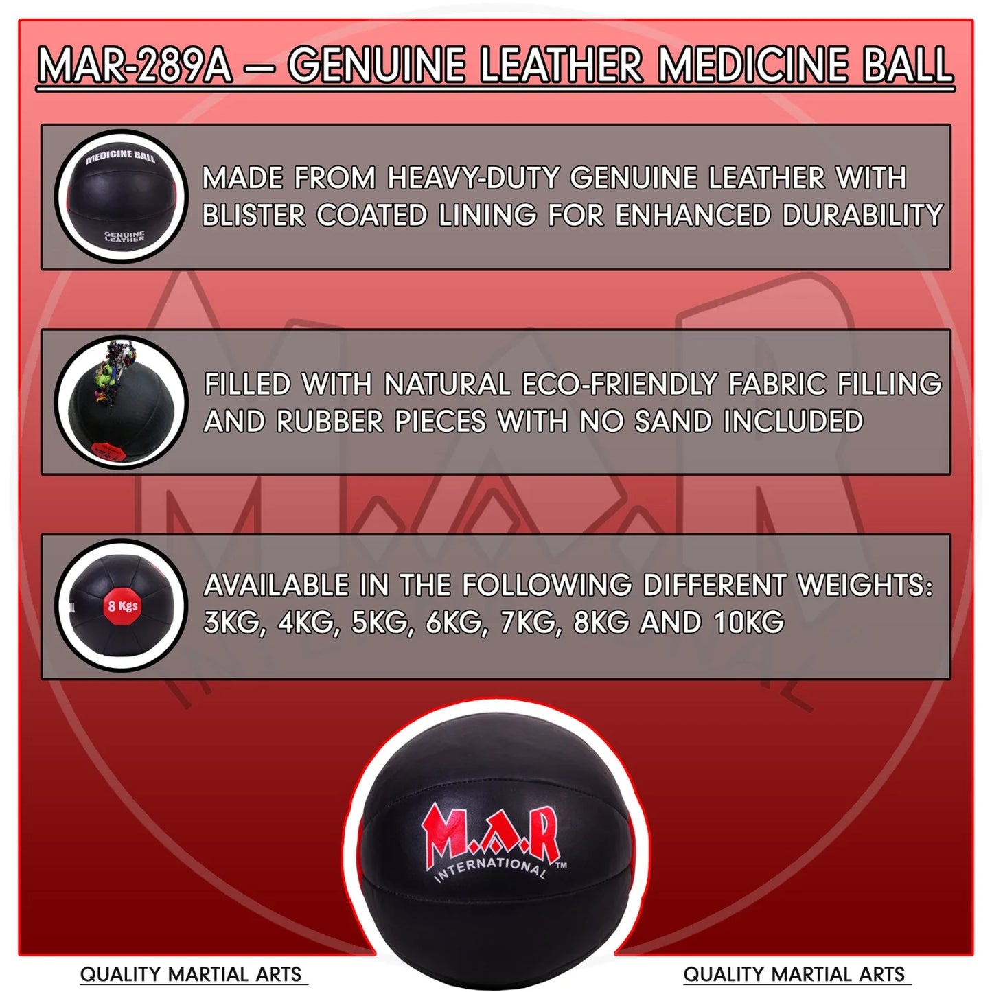 MAR-289A | Genuine Leather Medicine Balls (3kg-10kg) - Sports Balls