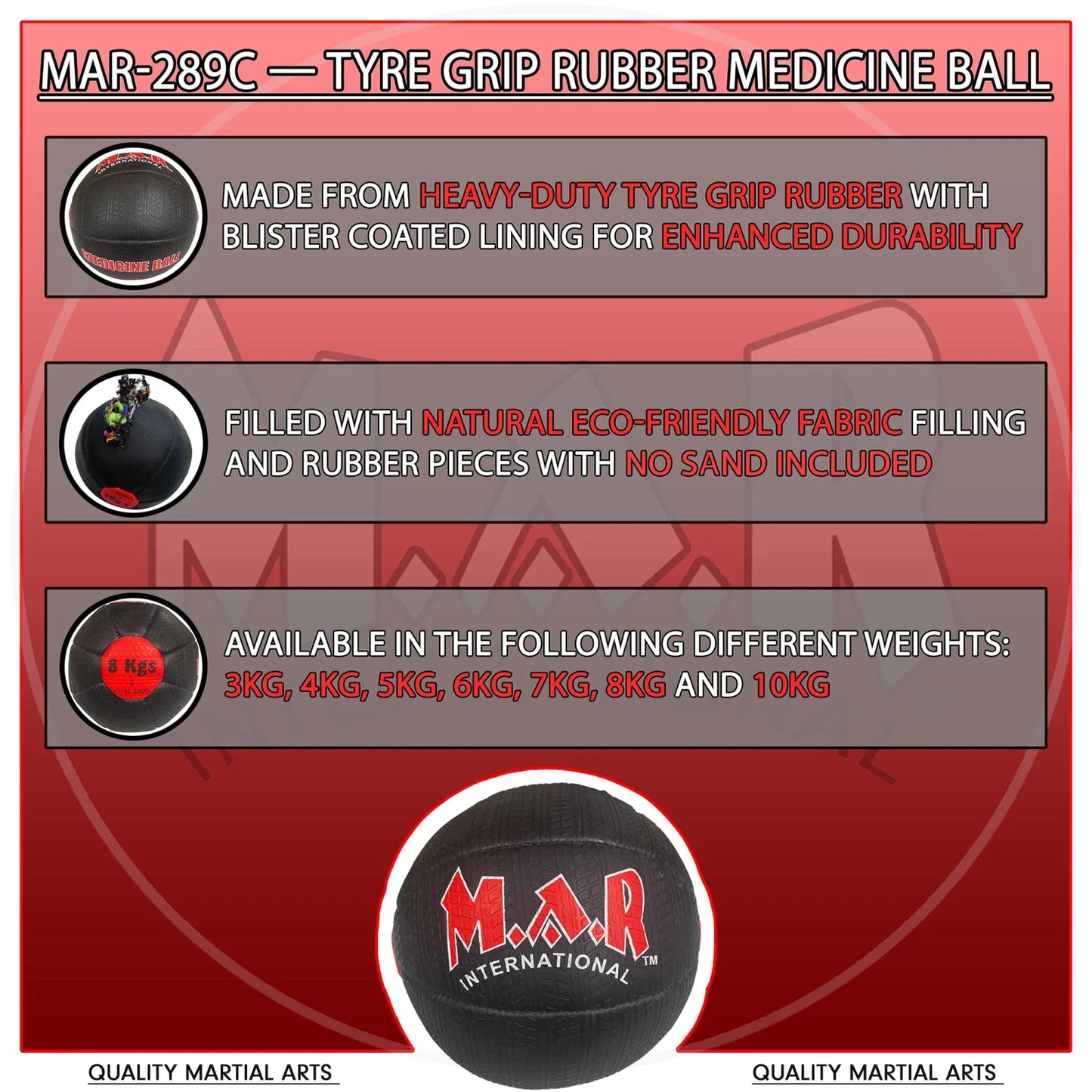 MAR-289C | Rubber Hand-Crafted Medicine Balls (3kg-10kg) - Sports Balls