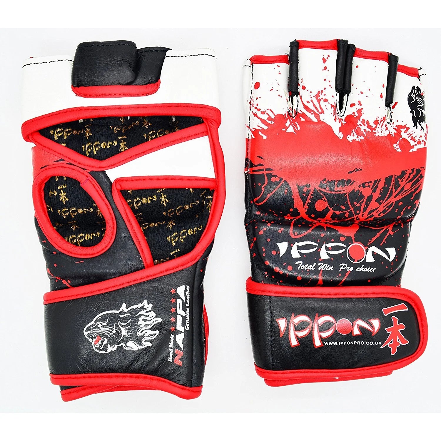 MAR-418 | IPPON Genuine Leather Blood Splatter Strike Gloves - quality-martial-arts