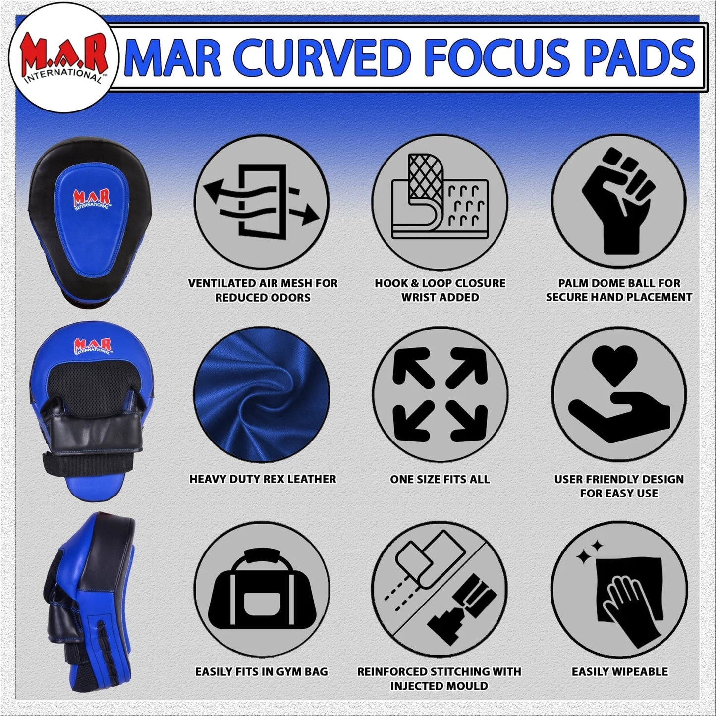 MAR-445B | Blue & Black Curved Focus Mitts - Focus Mitts