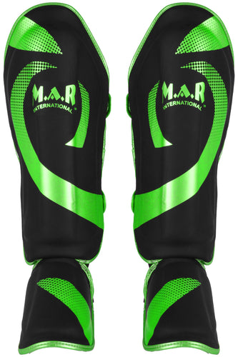 MAR-148H | Black & Green Kickboxing/Thai Boxing Shin & Instep Guards