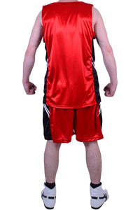 MAR-100B | Red & Black Boxing Shorts & Vest w/ White Lines