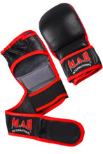 MAR-233A | Genuine Leather Black MMA Gloves w/ Red Piping