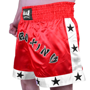 MAR-091E | Red Kickboxing & Thai Boxing Shorts w/ Stars