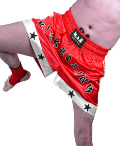 MAR-091E | Red Kickboxing & Thai Boxing Shorts w/ Stars