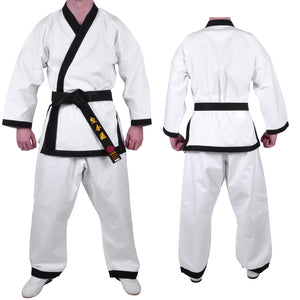 MAR-009 | White Karate Uniform w/ Black Trim (8oz Fabric) + FREE BELT