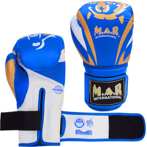 MAR-118E | Blue & Gold Tiger Print Boxing & Kickboxing Gloves