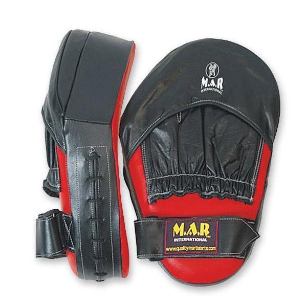 MAR-196 | Red+Black Genuine Leather Large Curved Focus Mitts - quality-martial-arts