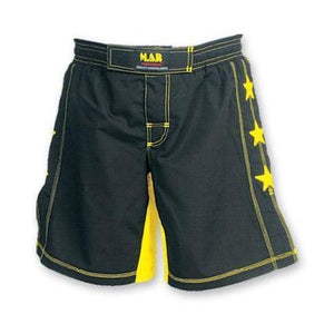MAR-244C | Black+Yellow MMA Super Stretchable Shorts - Double Layered - quality-martial-arts