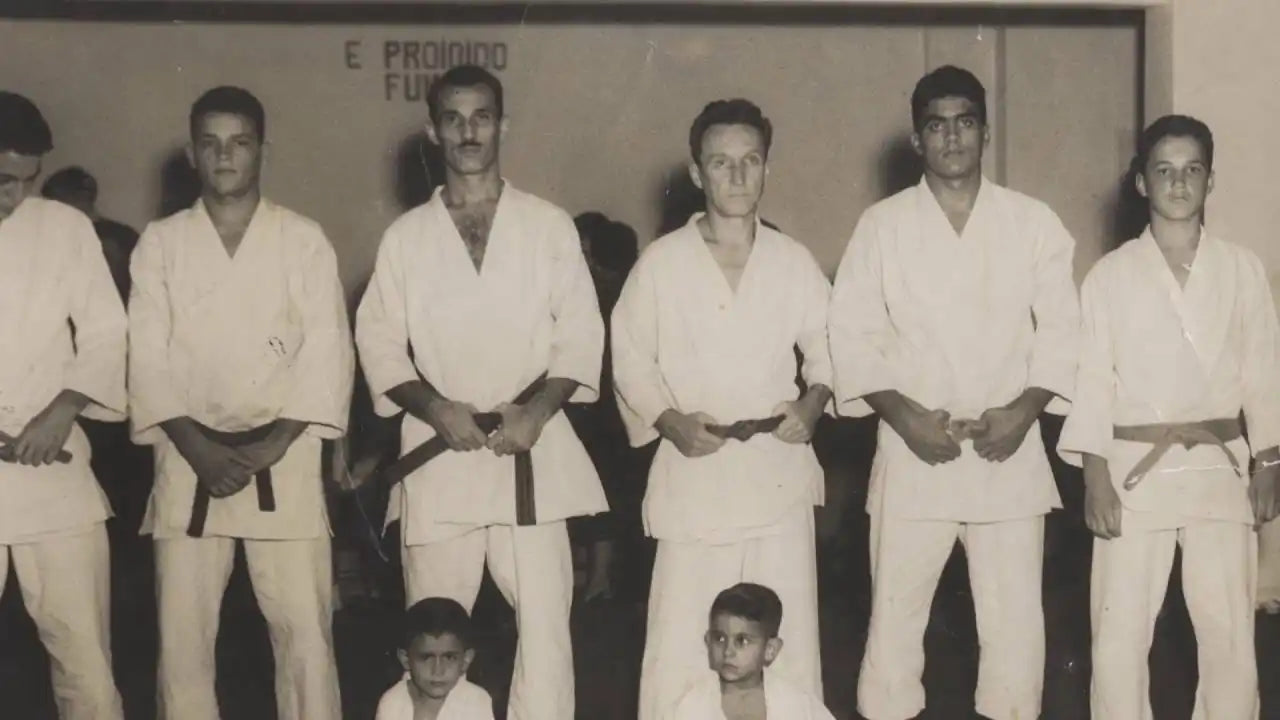 Karate practitioners in uniform.
