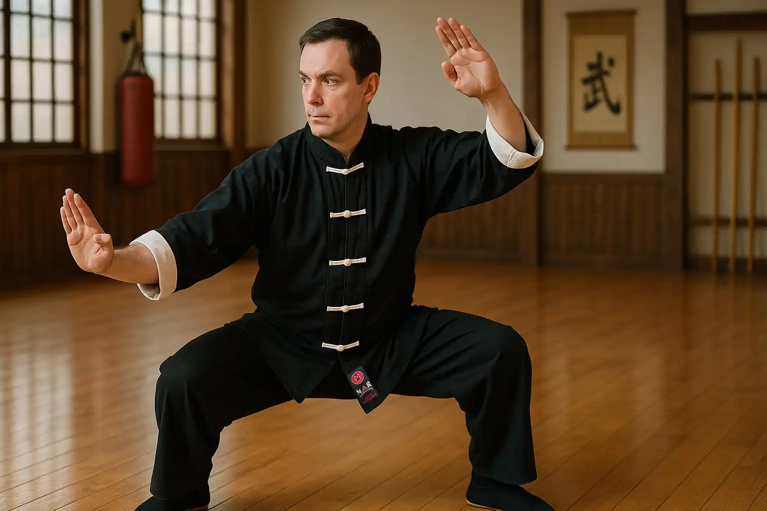 Man in black martial arts uniform.