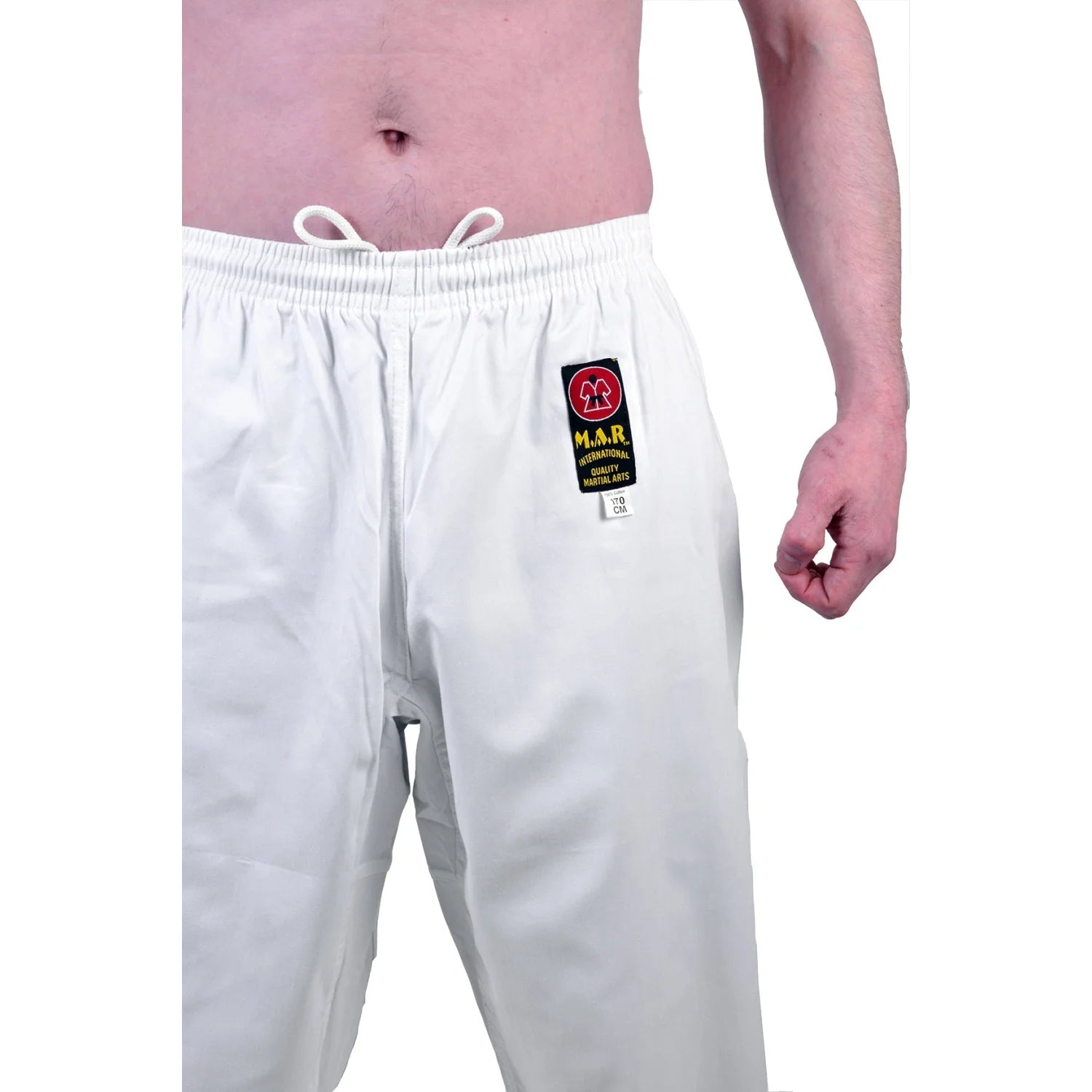 MAR-008 | White Karate Uniform w/ Blue Trim (8oz Fabric) + FREE BELT - Uniforms