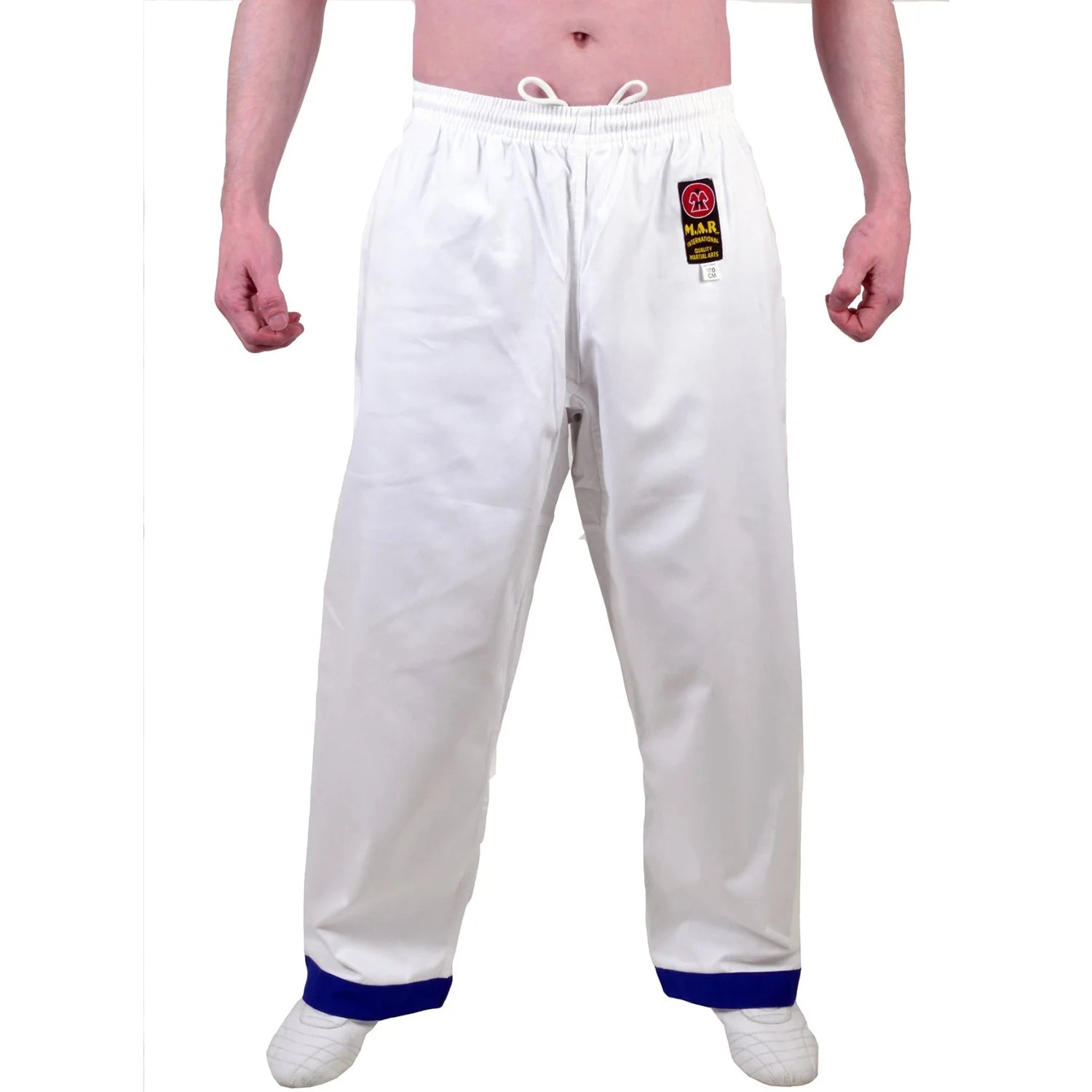 MAR-008 | White Karate Uniform w/ Blue Trim (8oz Fabric) + FREE BELT - Uniforms