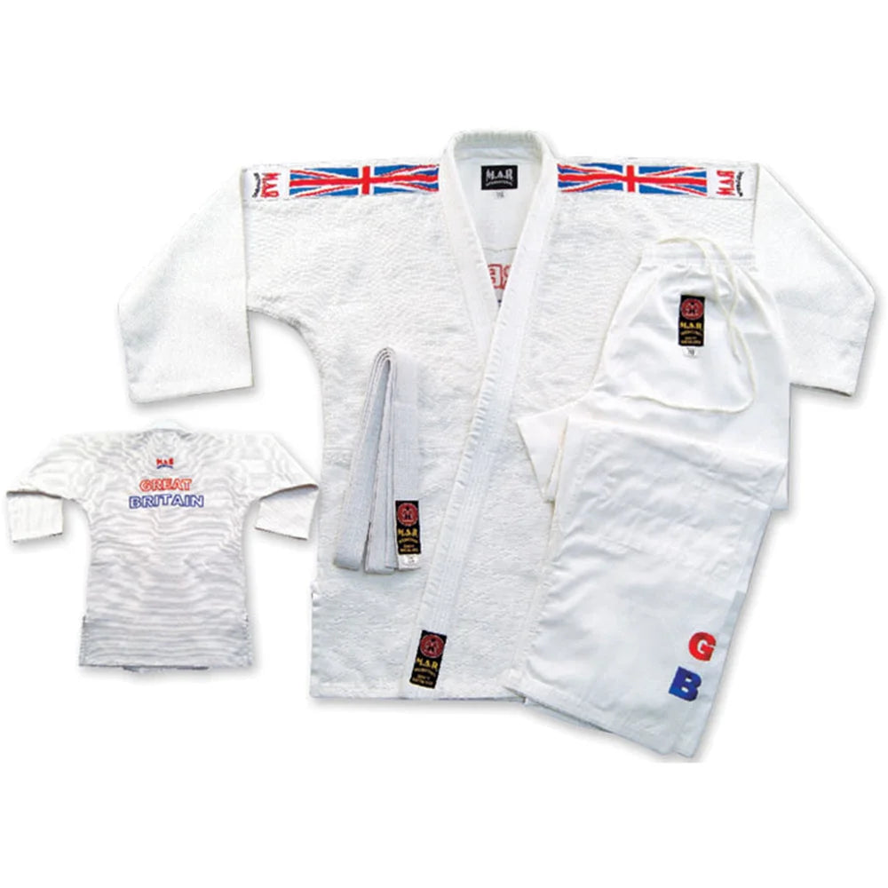 MAR-027 | White Great Britain Styled Judo/Jiu-Jitsu Competition Uniform + FREE BELT - Uniforms
