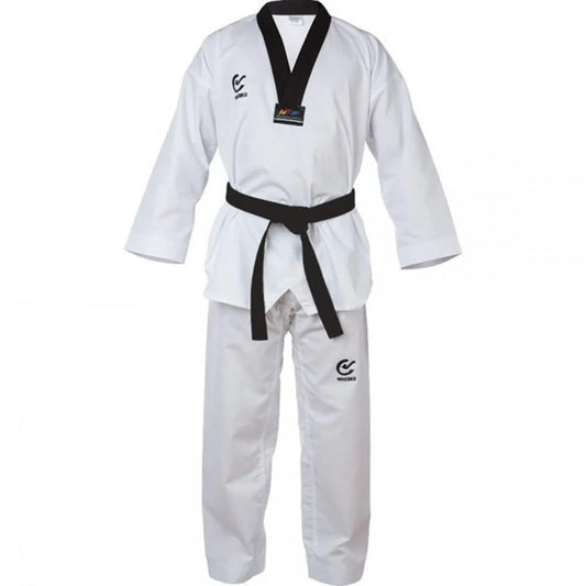 MAR-032A | White WT Approved Taekwondo Uniform w/ Black Trim - Uniforms